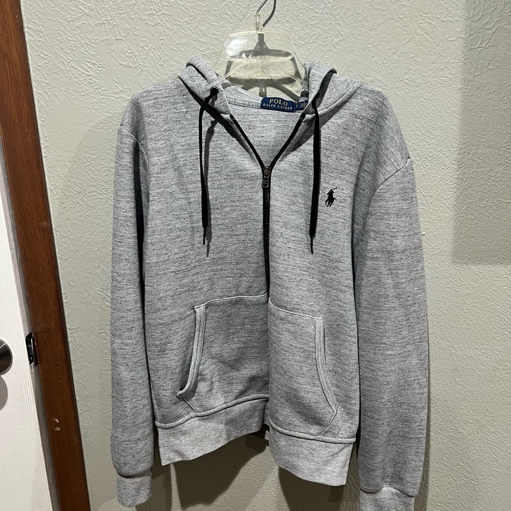 POLO Ralph Lauren Heather Gray Zip-Up Sweatshirt Full Zip Black Accents EUC S
